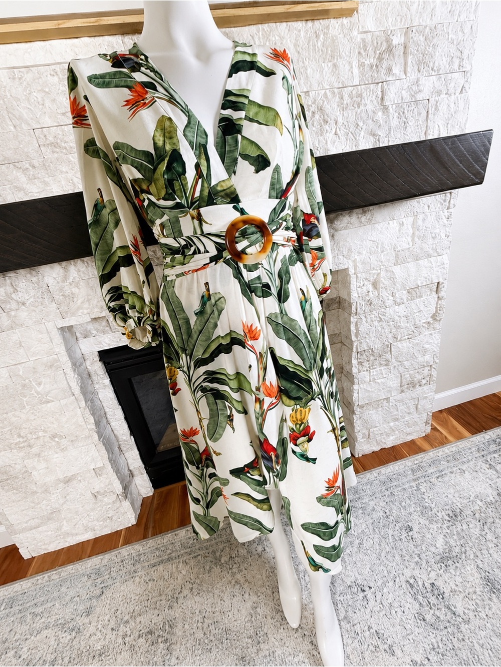 NWT PatBO Tropical Hi-Low Romper Dress Linen Blend Bird Print Size 6 - Picture 3 of 8